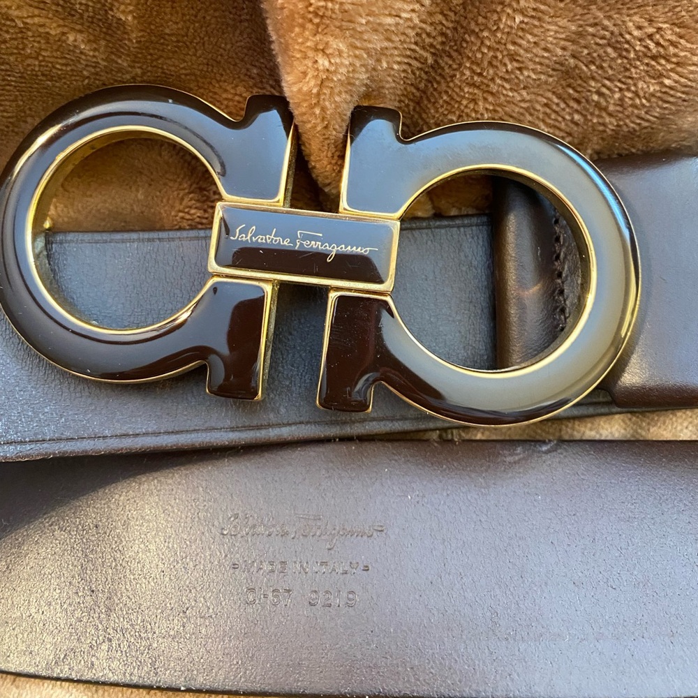 Salvatore Ferragamo Brown Leather Belt with Large Buckle